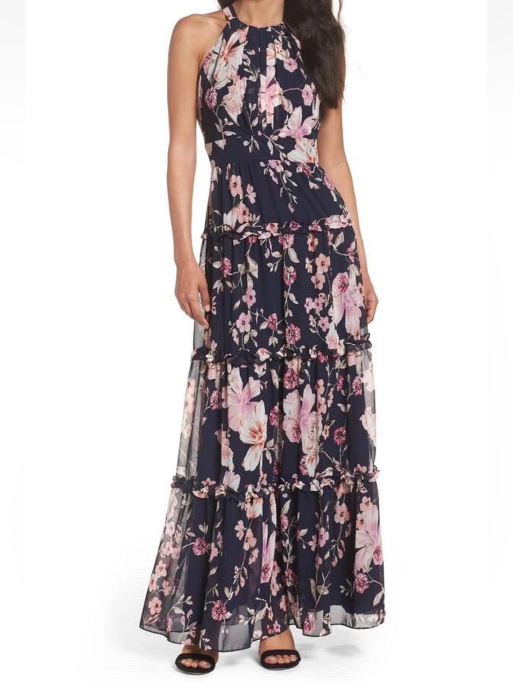 Eliza J Navy Floral Halter Maxi Dress